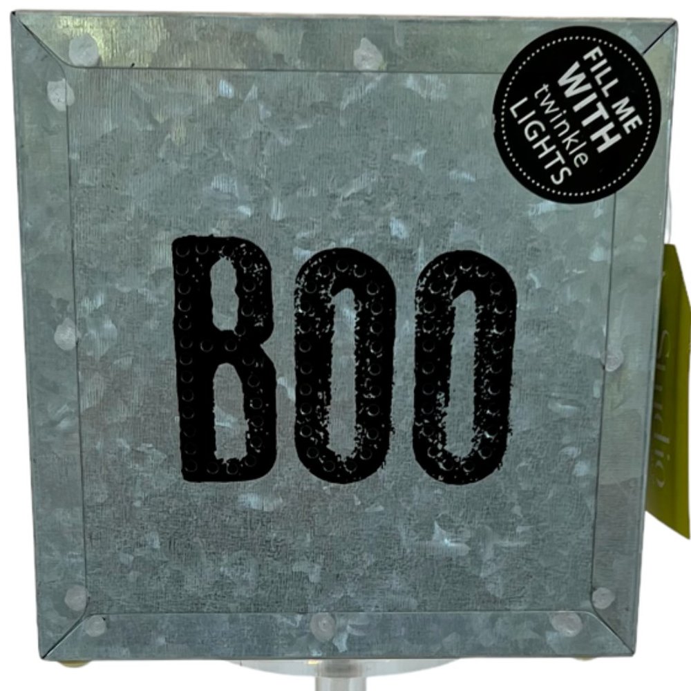 Halloween Luminary BOO Silvertone Square NWT